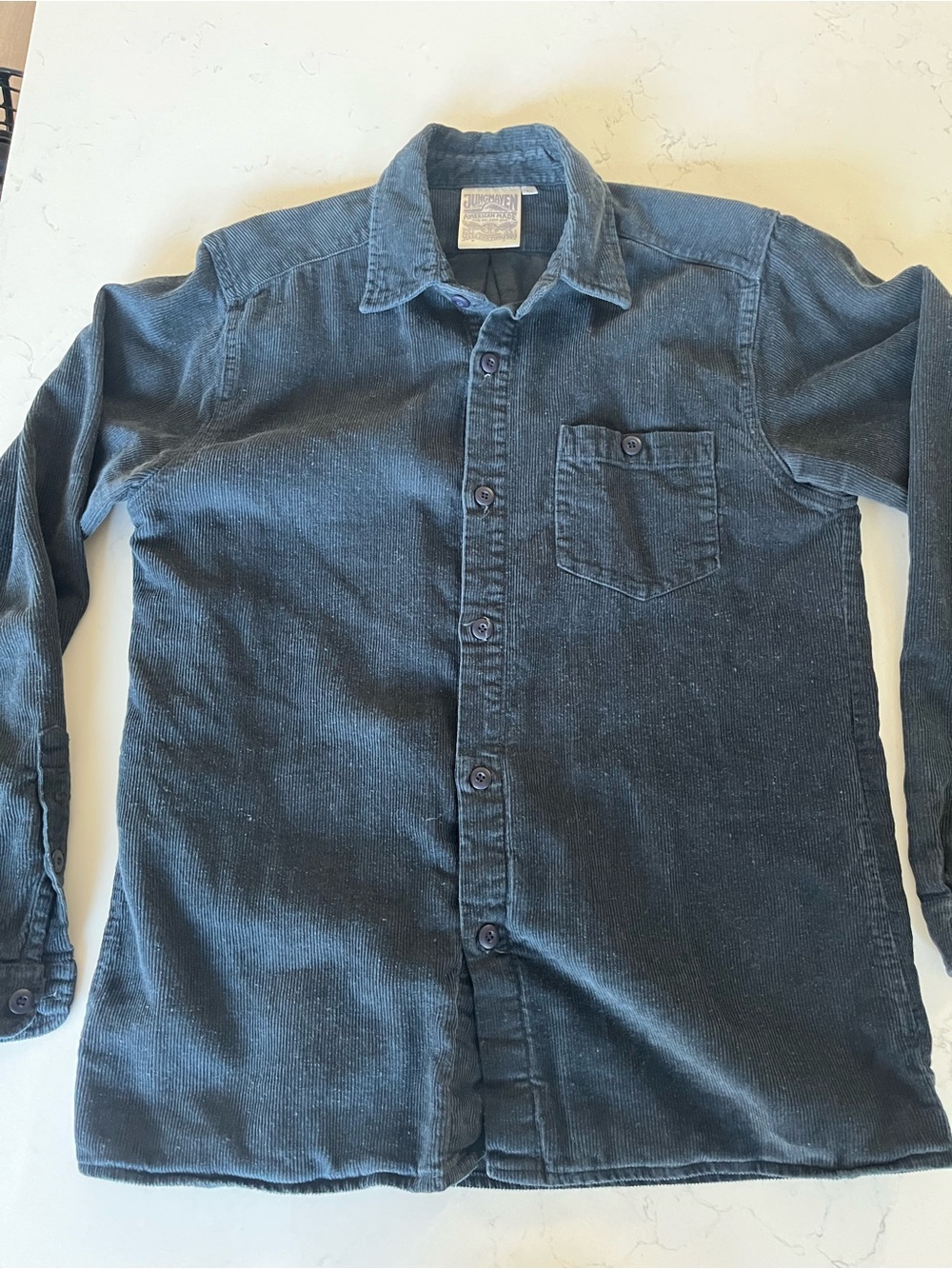 Jungmaven Oxnard Men's Corduroy Navy Blue Button-Down Denim Shirt